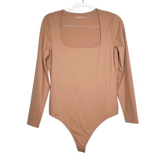 ABERCROMBIE & FITCH Long Sleeve Seamless Square Neck Bodysuit Tan Womens Size L - Picture 1 of 10
